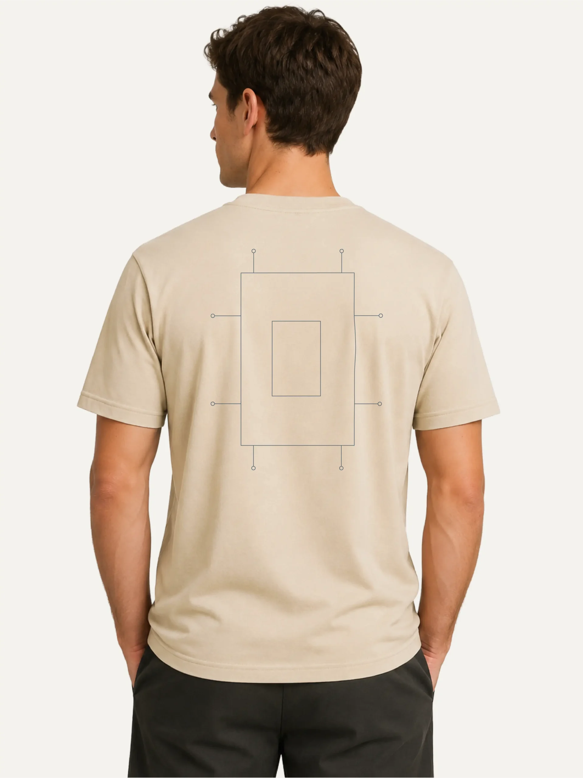 Model wearing Prepared Tension Desert Dust T-shirt from back