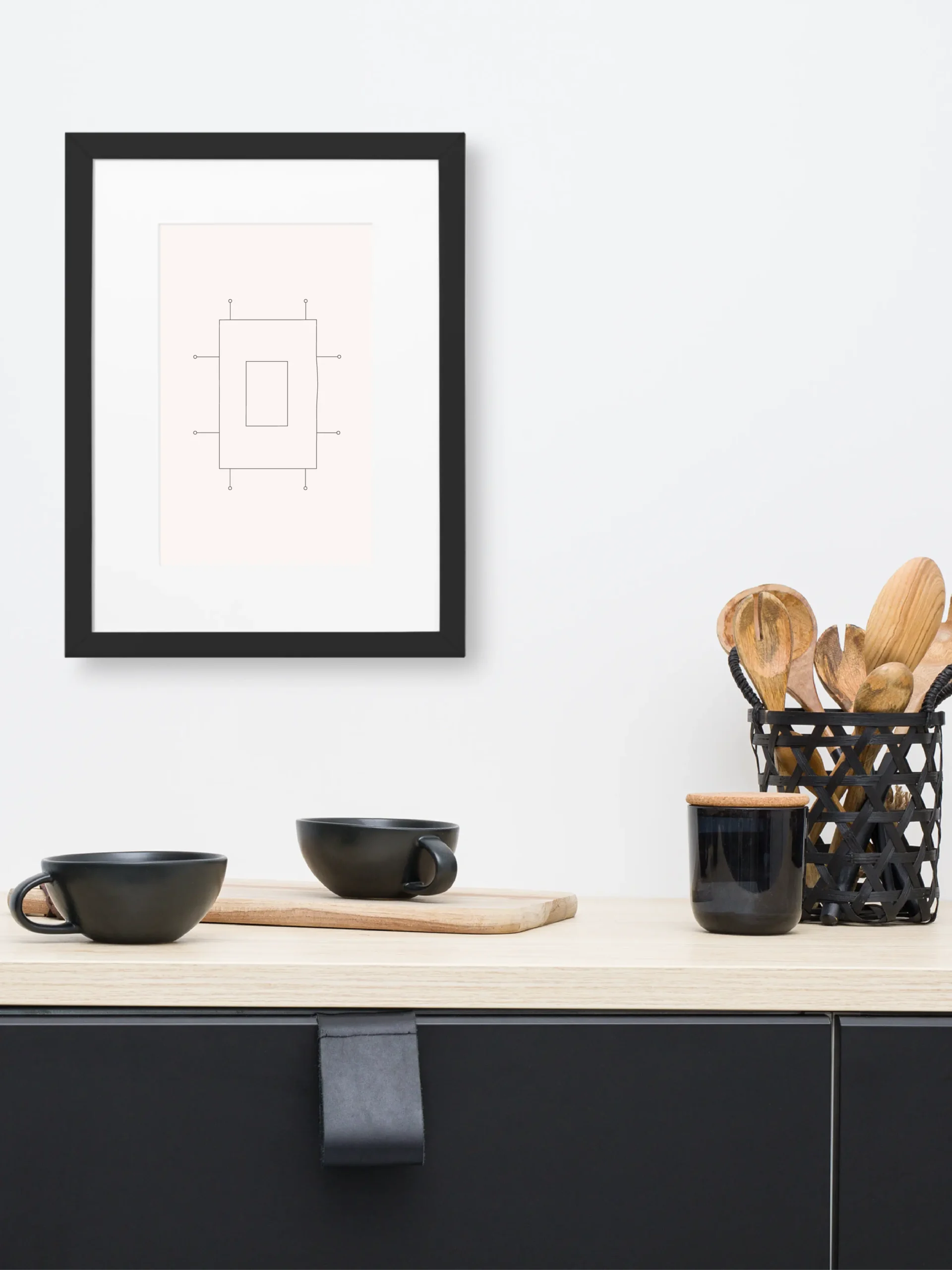 Prepared Tension framed wall art displayed in a kitchen