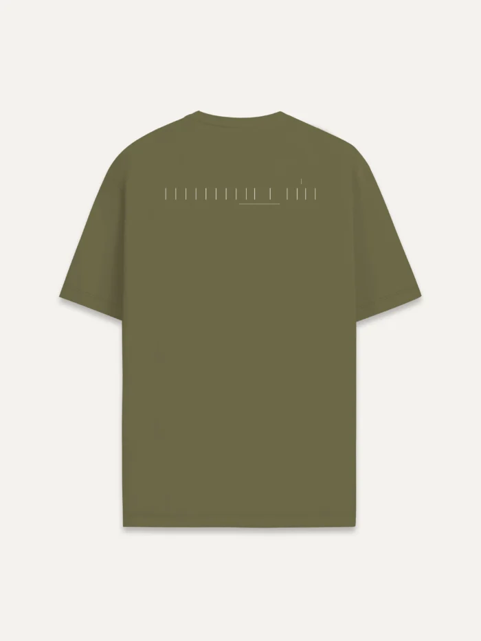 Khaki Soil organic T-shirt with Seasonal Index back artwork
