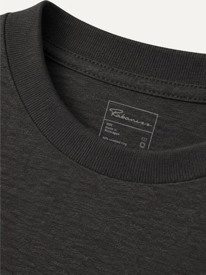 Dark Heather Grey organic cotton T-shirt collar and label