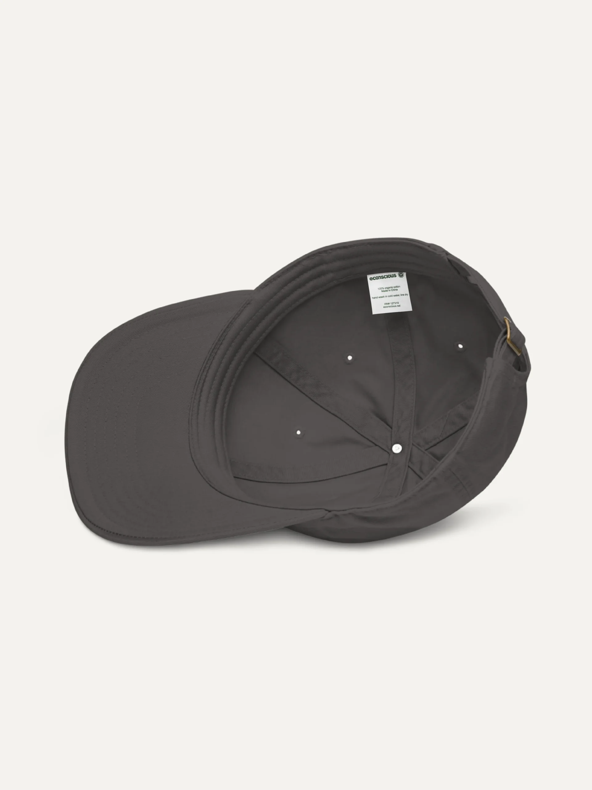 Displaced Ground Organic Cotton Twill Cap — Charcoal, inside view