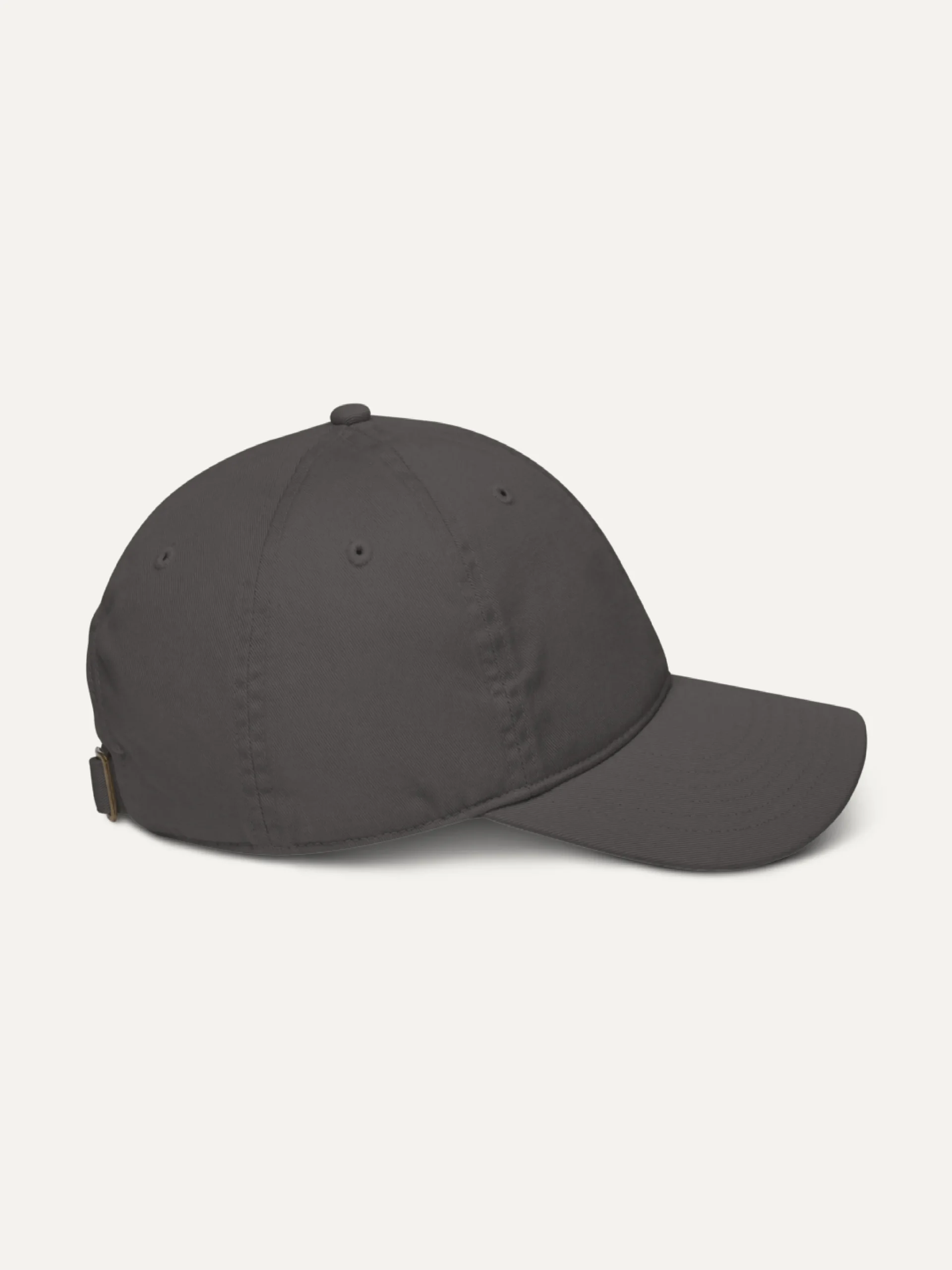Displaced Ground Organic Cotton Twill Cap — Charcoal, side view