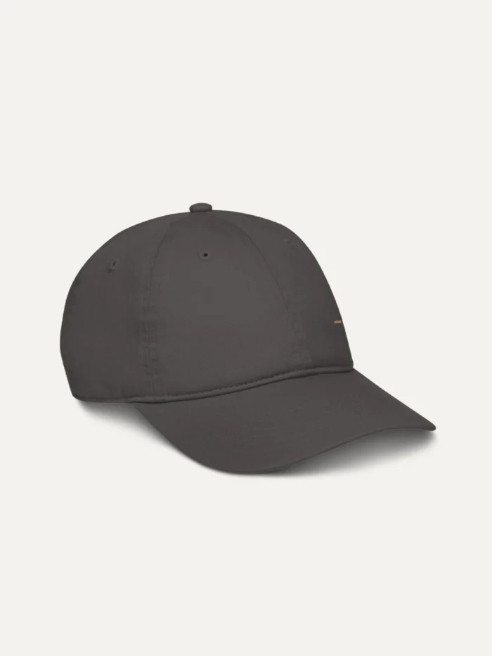 Displaced Ground Organic Cotton Twill Cap — Charcoal, right-angle view