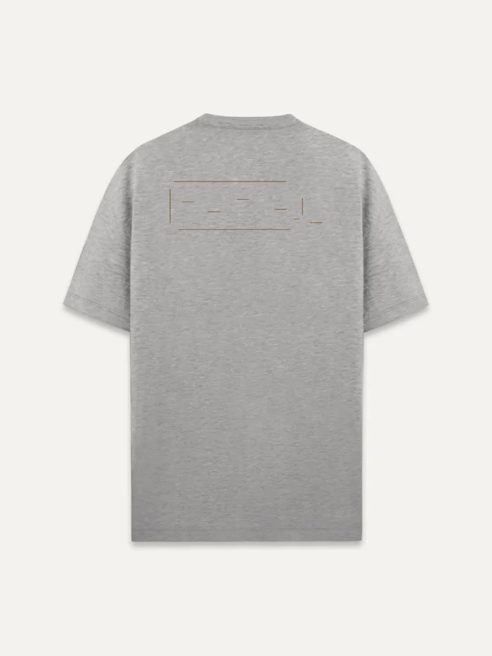 Displaced Ground heather grey organic T-shirt, back view