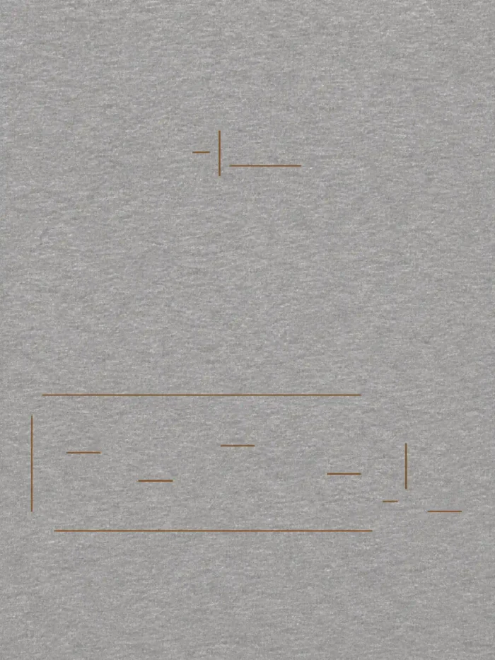 Displaced Ground Organic Cotton T-Shirt — Heather Grey, close-up of the Clay Brown front and back artwork.