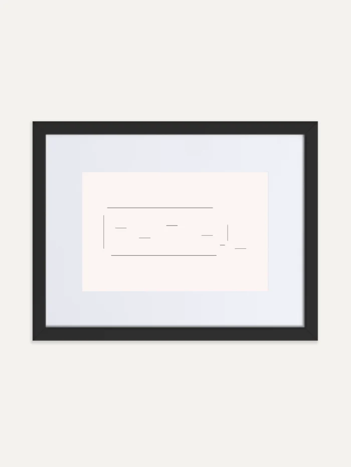 Displaced Ground — Study 03 — Framed Art Print, front view with Charcoal linework and black frame.