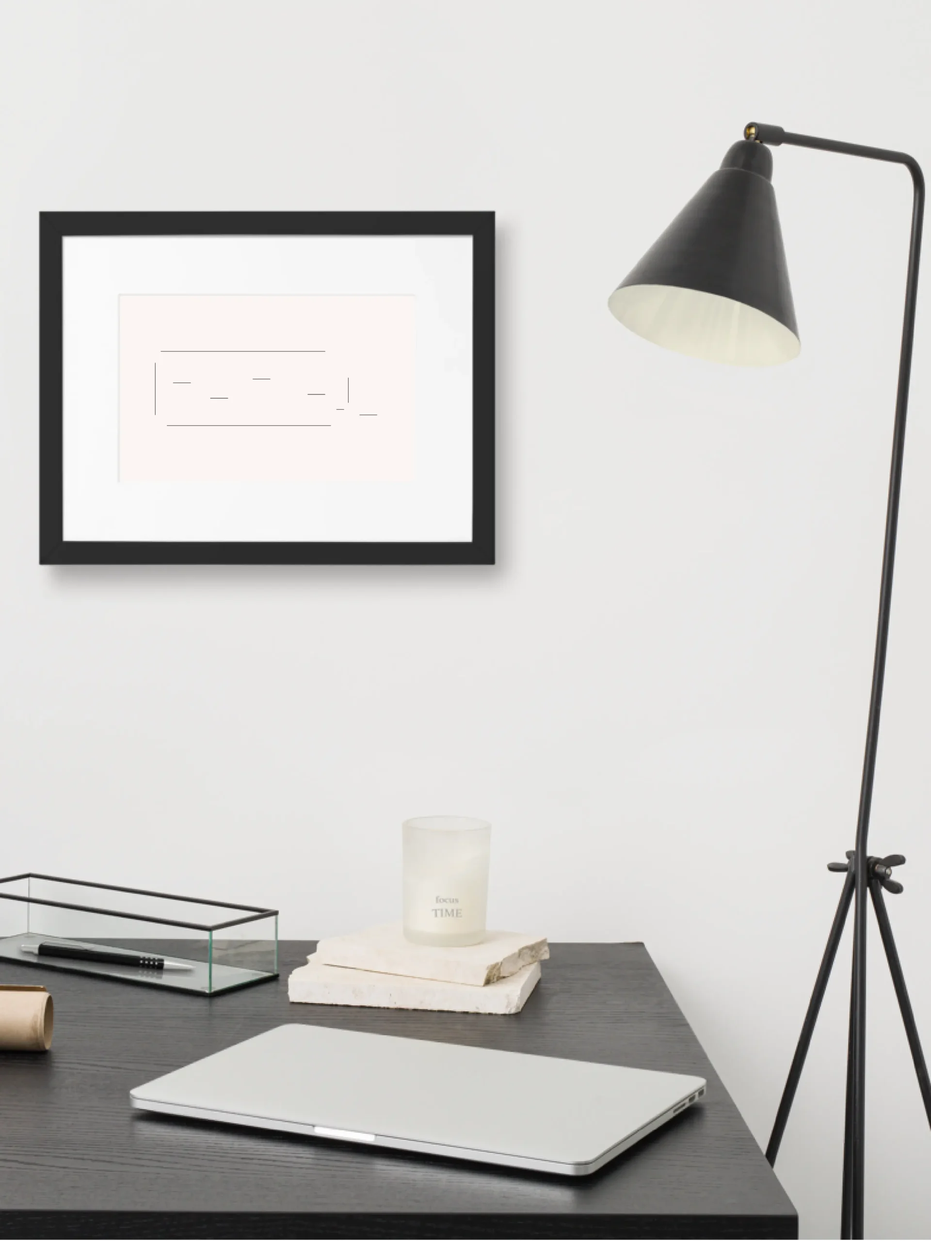 Displaced Ground — Study 03 — Framed Art Print displayed above a minimal study desk.