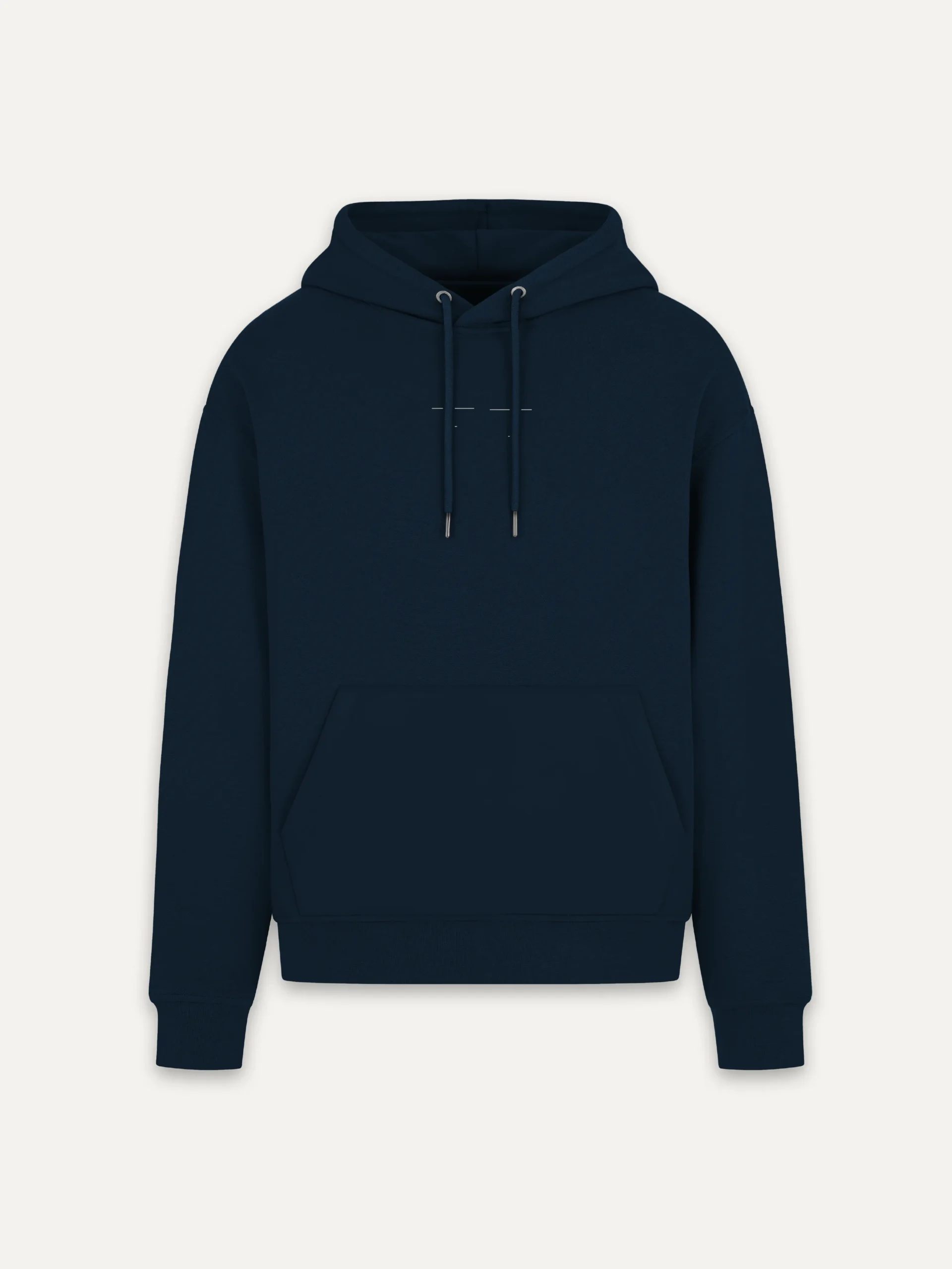 French Navy organic hoodie with minimal centre-chest line artwork