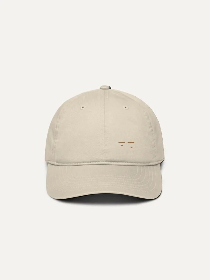 Oyster organic cotton cap with minimal Old Gold embroidery