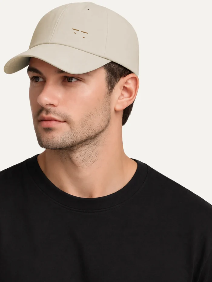 Model wearing Oyster Return Interval organic cotton cap