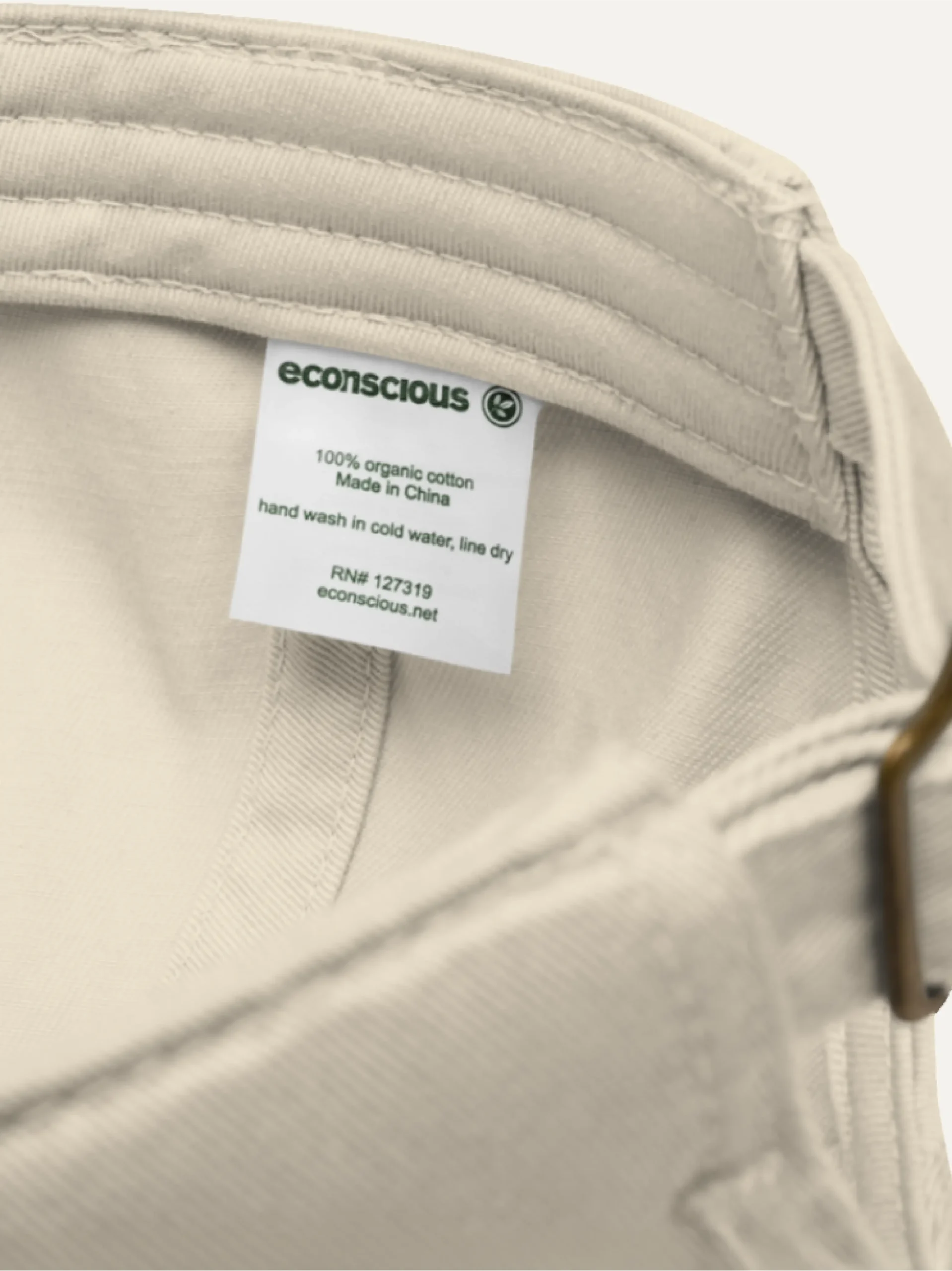 Organic cotton label inside Oyster adjustable twill cap