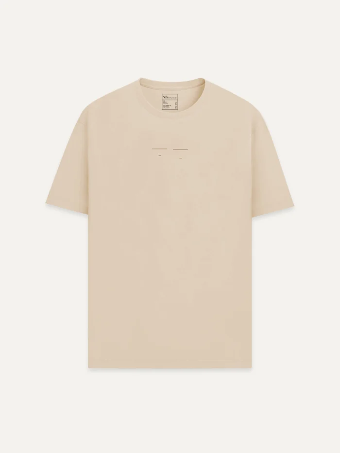 Desert Dust organic T-shirt with minimal centre-chest line artwork
