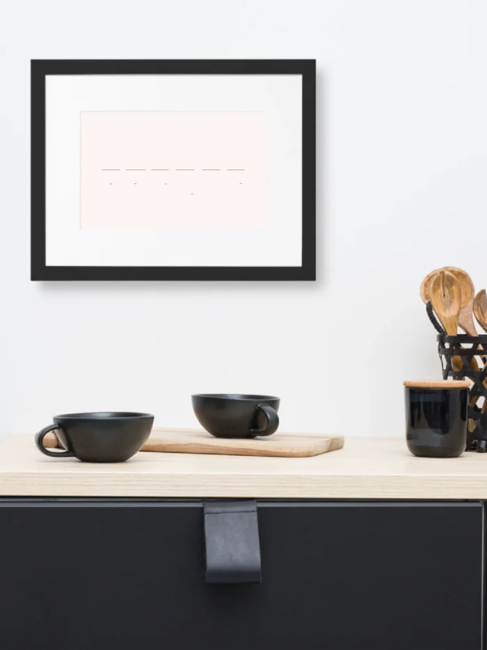 Return Interval framed art displayed in a minimal modern kitchen