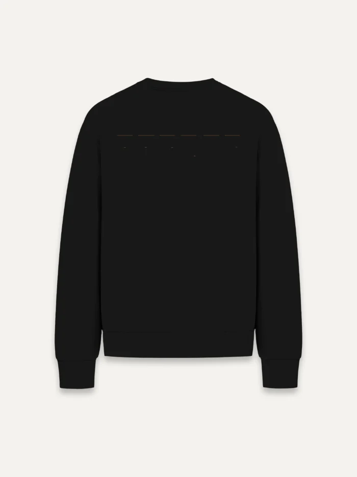 Black organic sweatshirt with minimal Return Interval back artwork