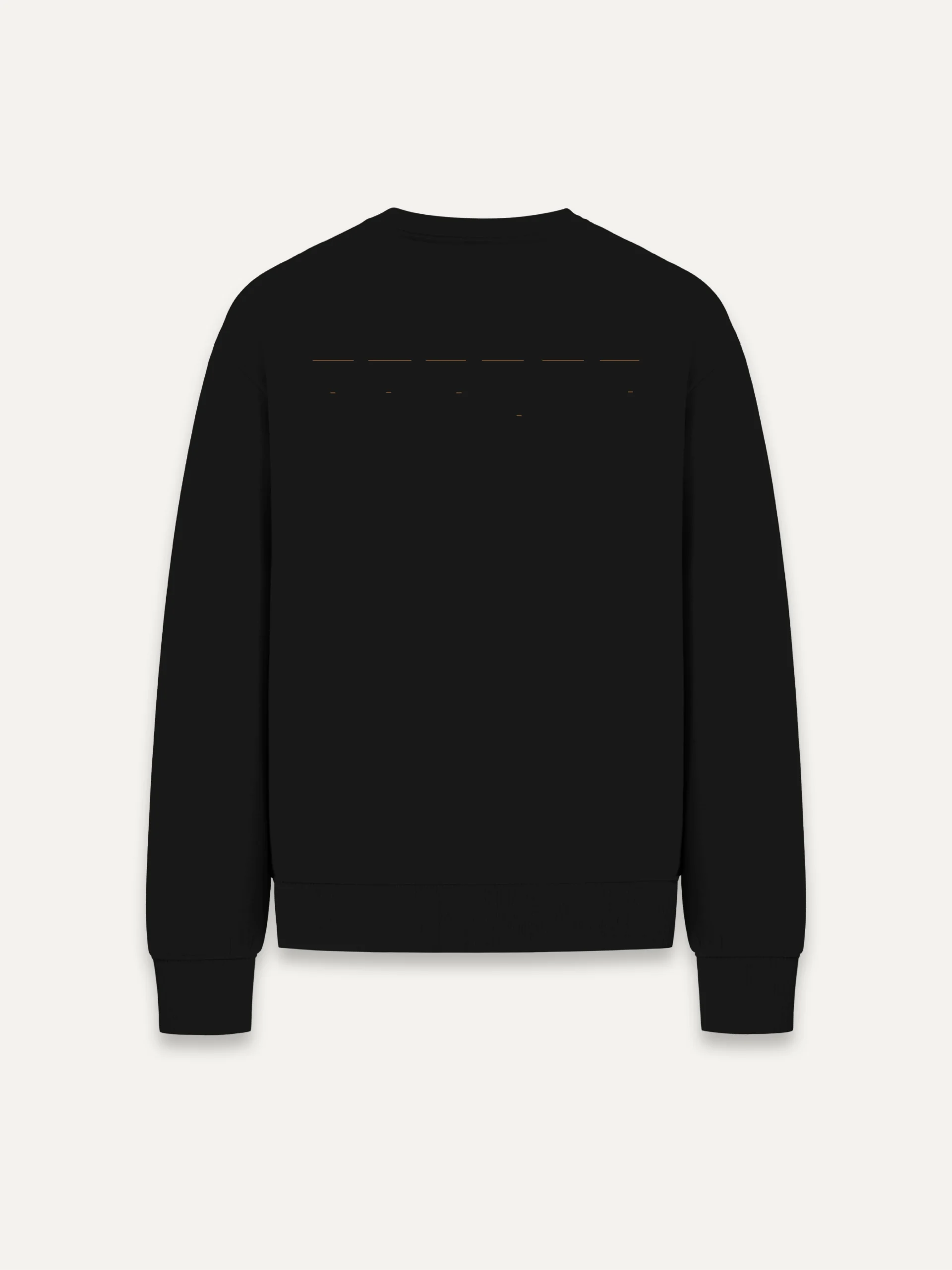 Black organic sweatshirt with minimal Return Interval back artwork