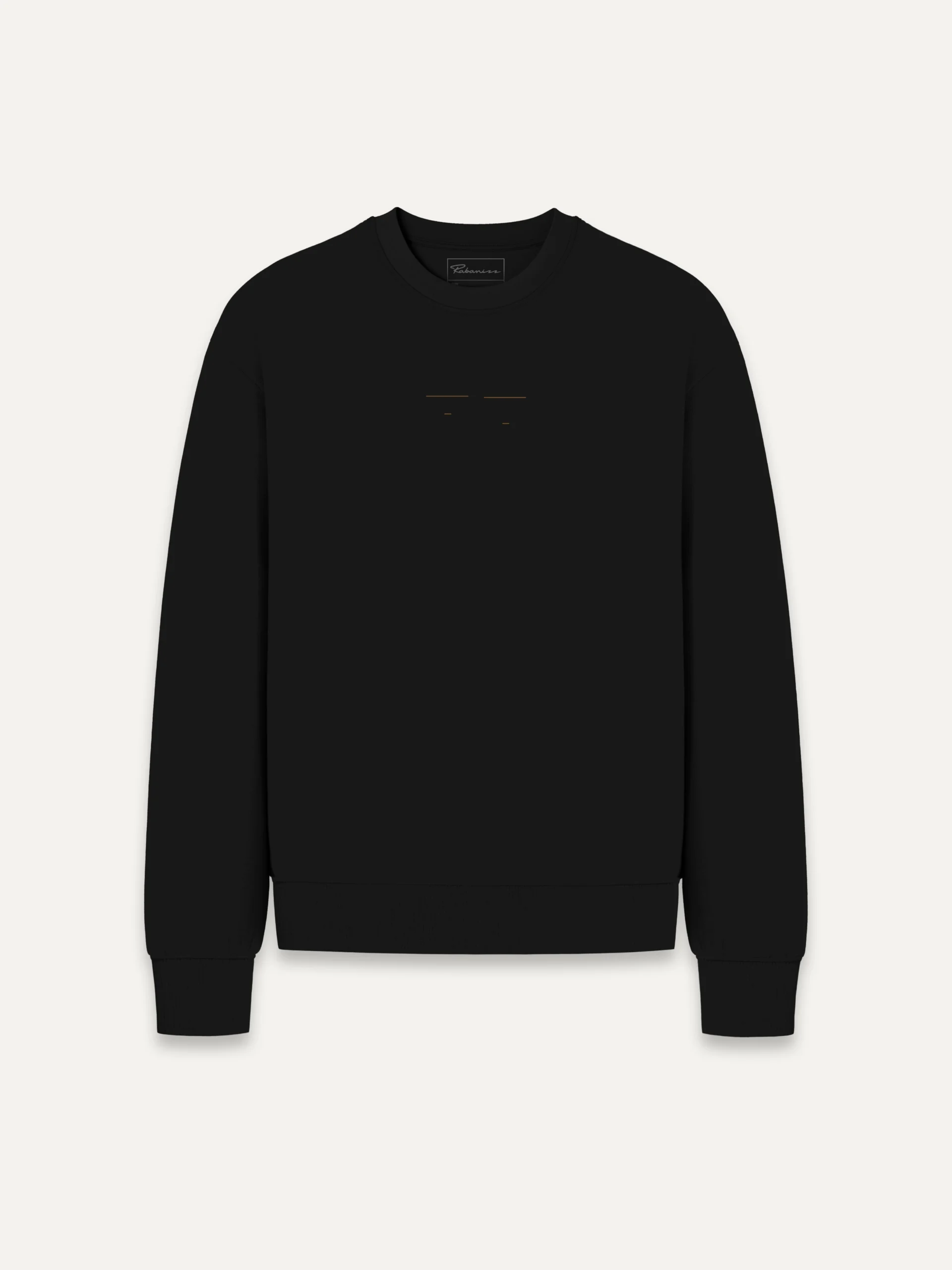 Black organic sweatshirt with minimal centre-chest line artwork