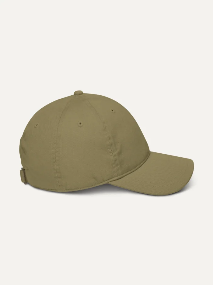 Seasonal Drift Organic Cotton Twill Cap — Jungle, side profile showing the unstructured crown and curved visor.