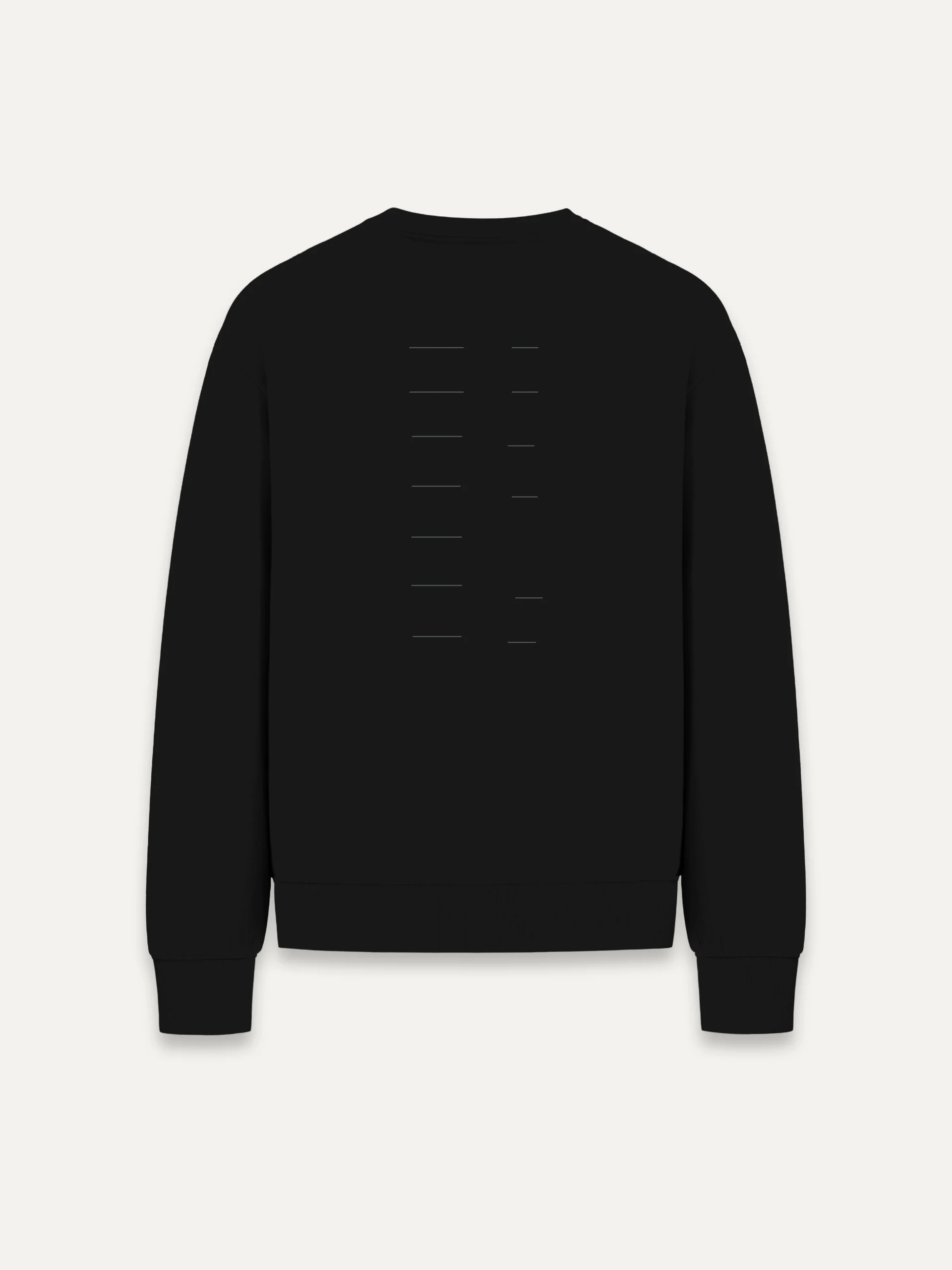 Black organic sweatshirt with vertical Seasonal Drift back artwork