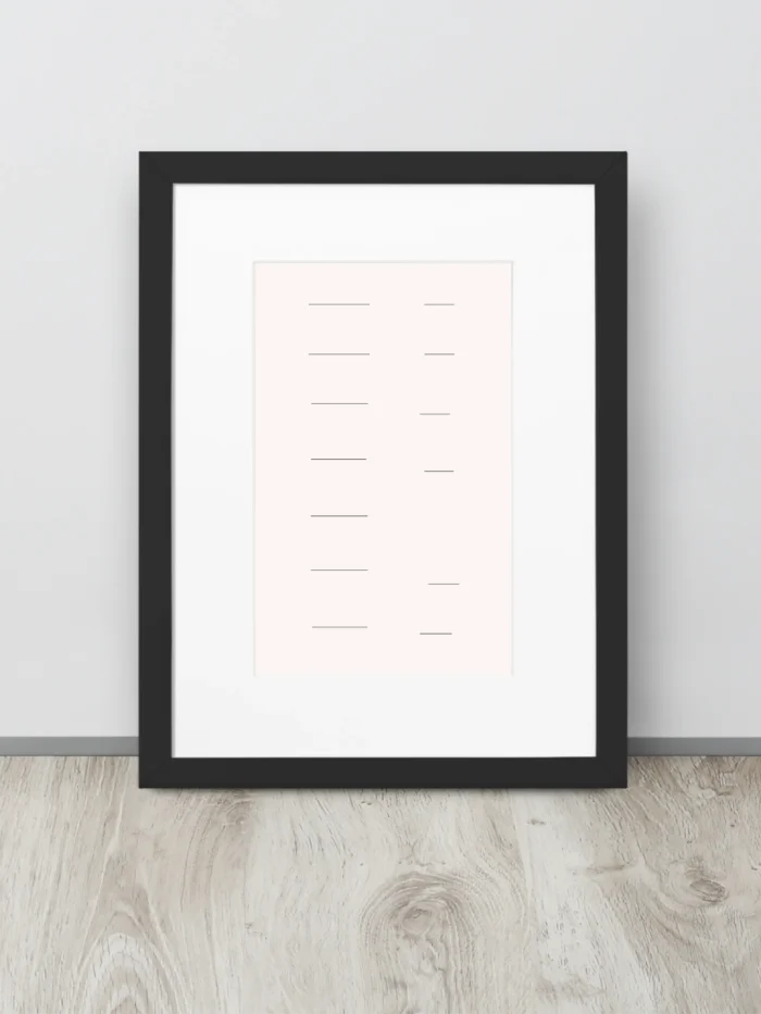 Seasonal Drift — Study 02 — Framed Art Print, portrait artwork displayed against a wall on a light wooden floor.