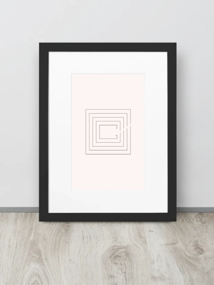 Second Look framed art print resting against a wall on pale wooden flooring