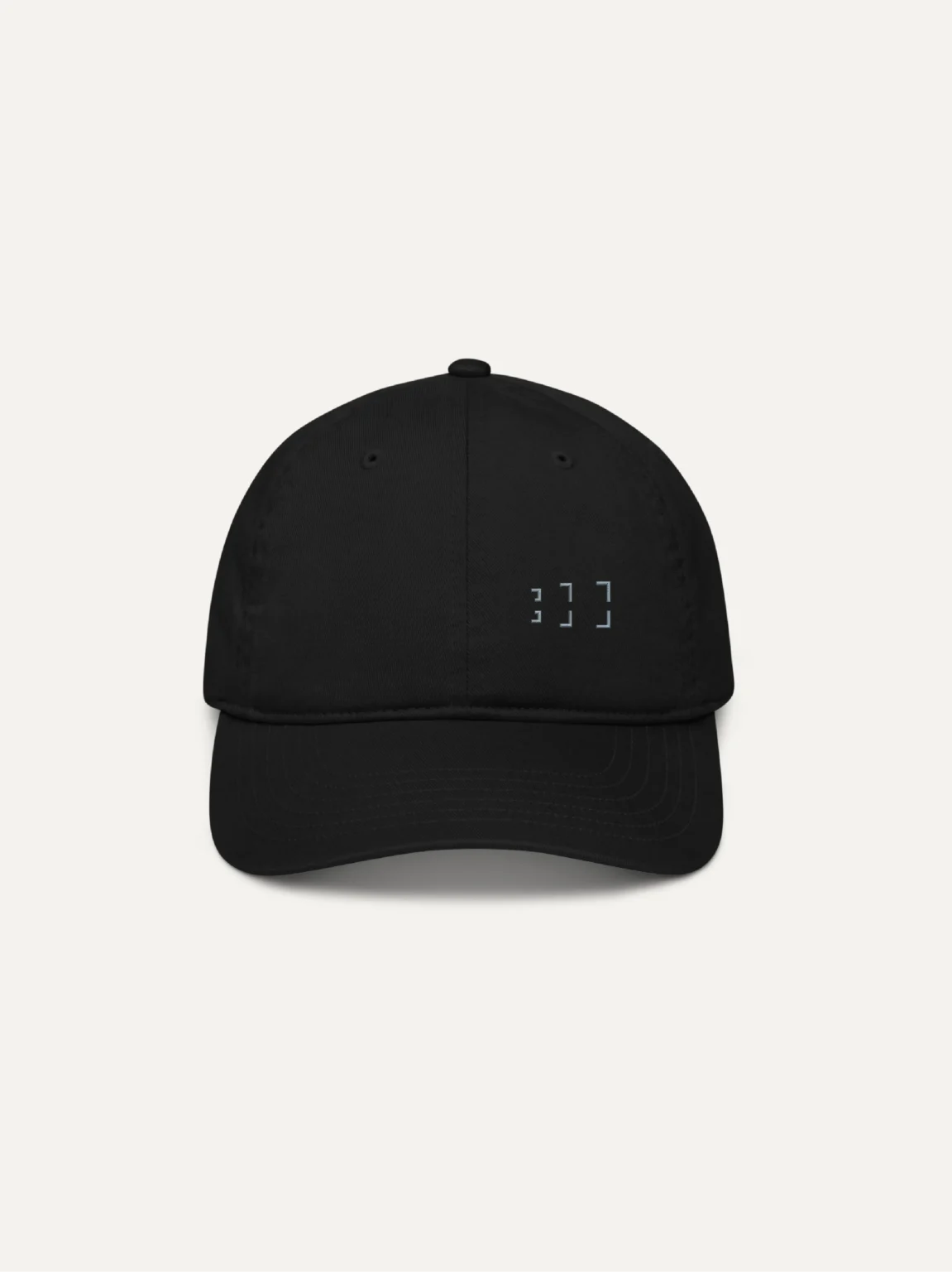 Black Second Look organic cotton twill cap with small geometric embroidery on the front.