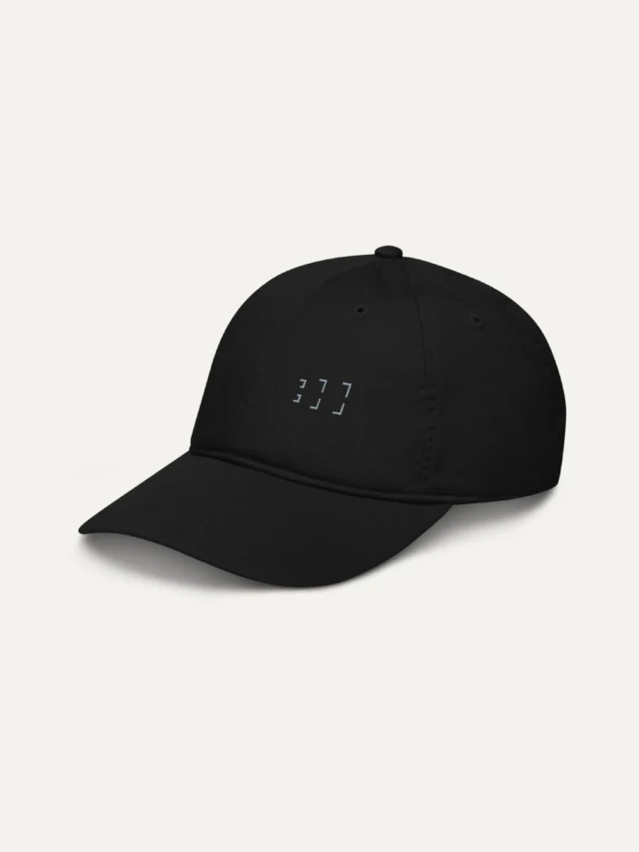 Black Second Look cap viewed from left showing grey embroidered fragment
