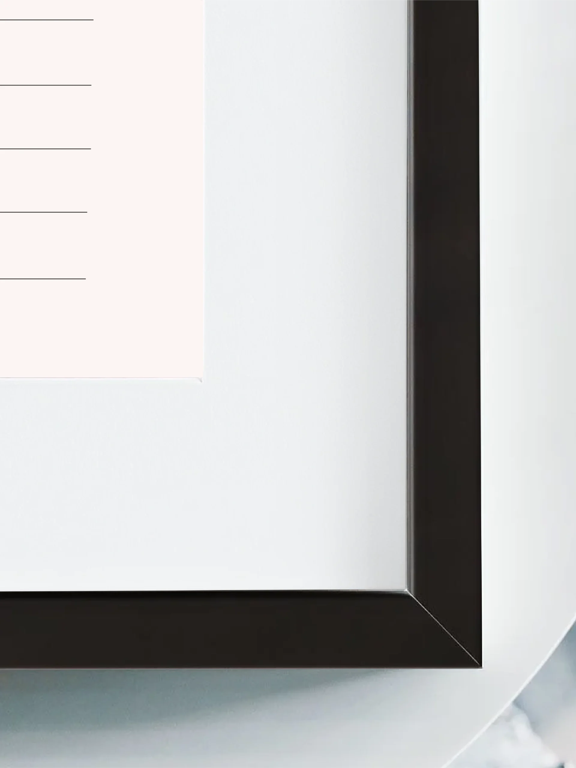 Shared Count framed art black ayous wood and white mat detail