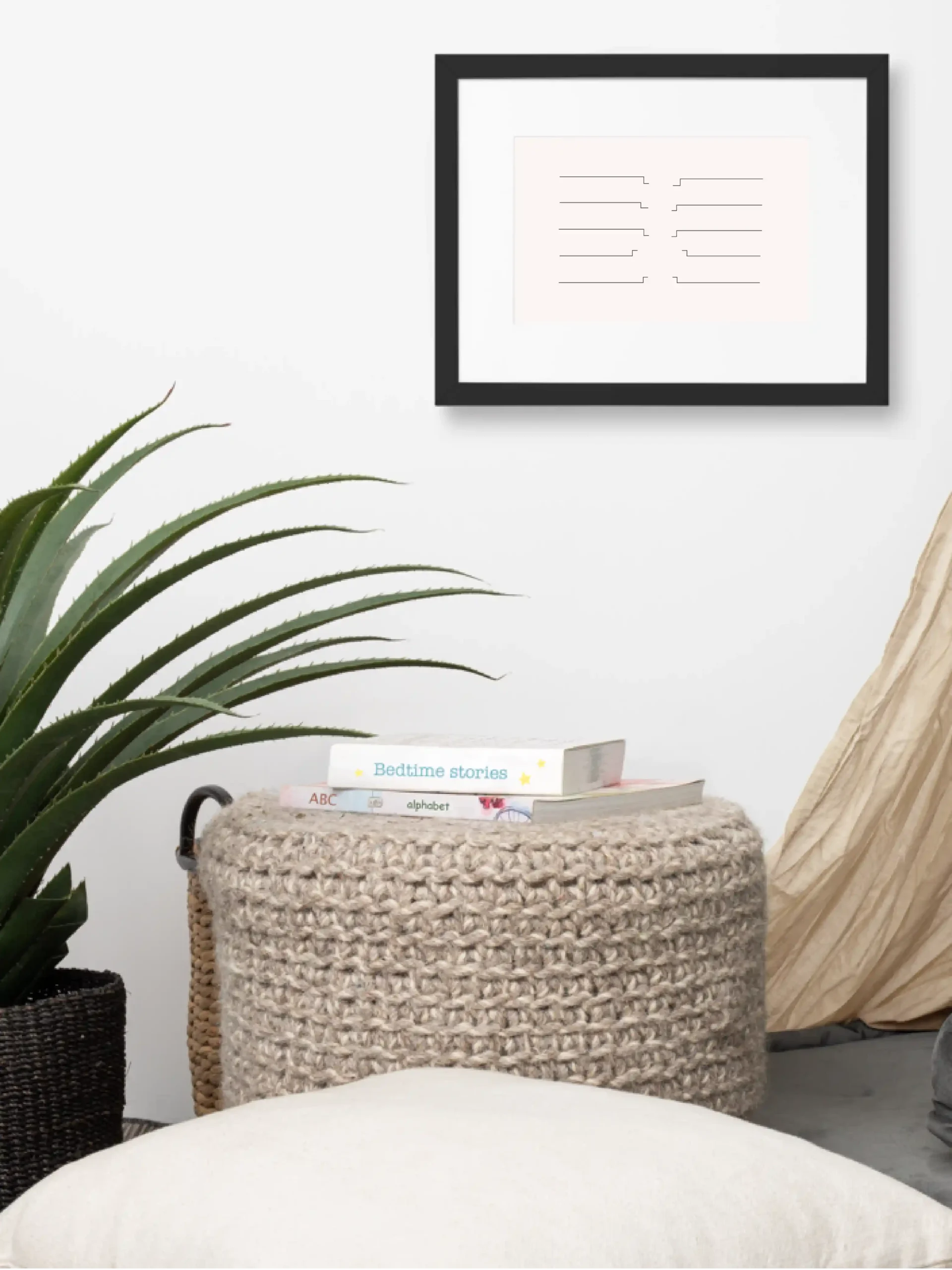 Shared Count framed wall art in calm neutral living space