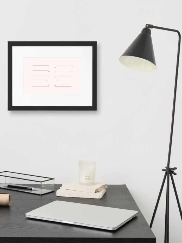Shared Count framed art above desk in minimal study room